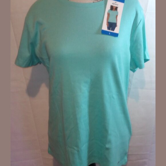 DKNY Womens T-Shirt Size L Aqua Sky Blue Cotton Crew Neck NWT - Picture 2 of 8
